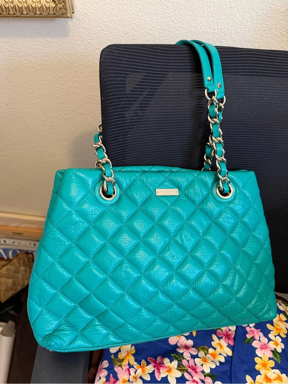 kate spade Quilted Teal Green Tote with Chain Handles